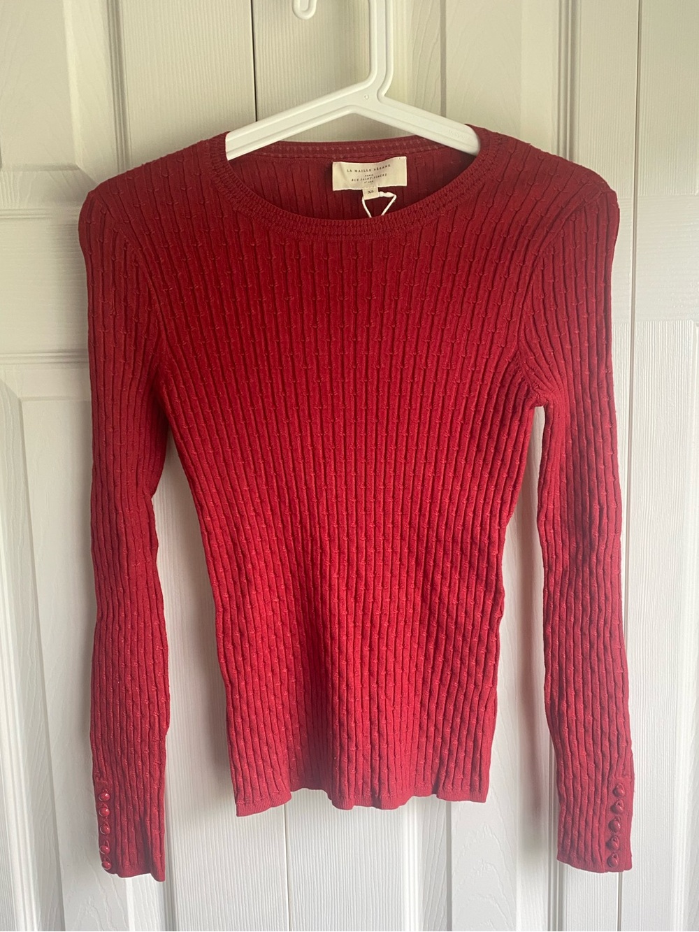 NWT Sezane Pull Dita Red Ribbed Long-Sleeve Sweater Size XS - Picture 4 of 12